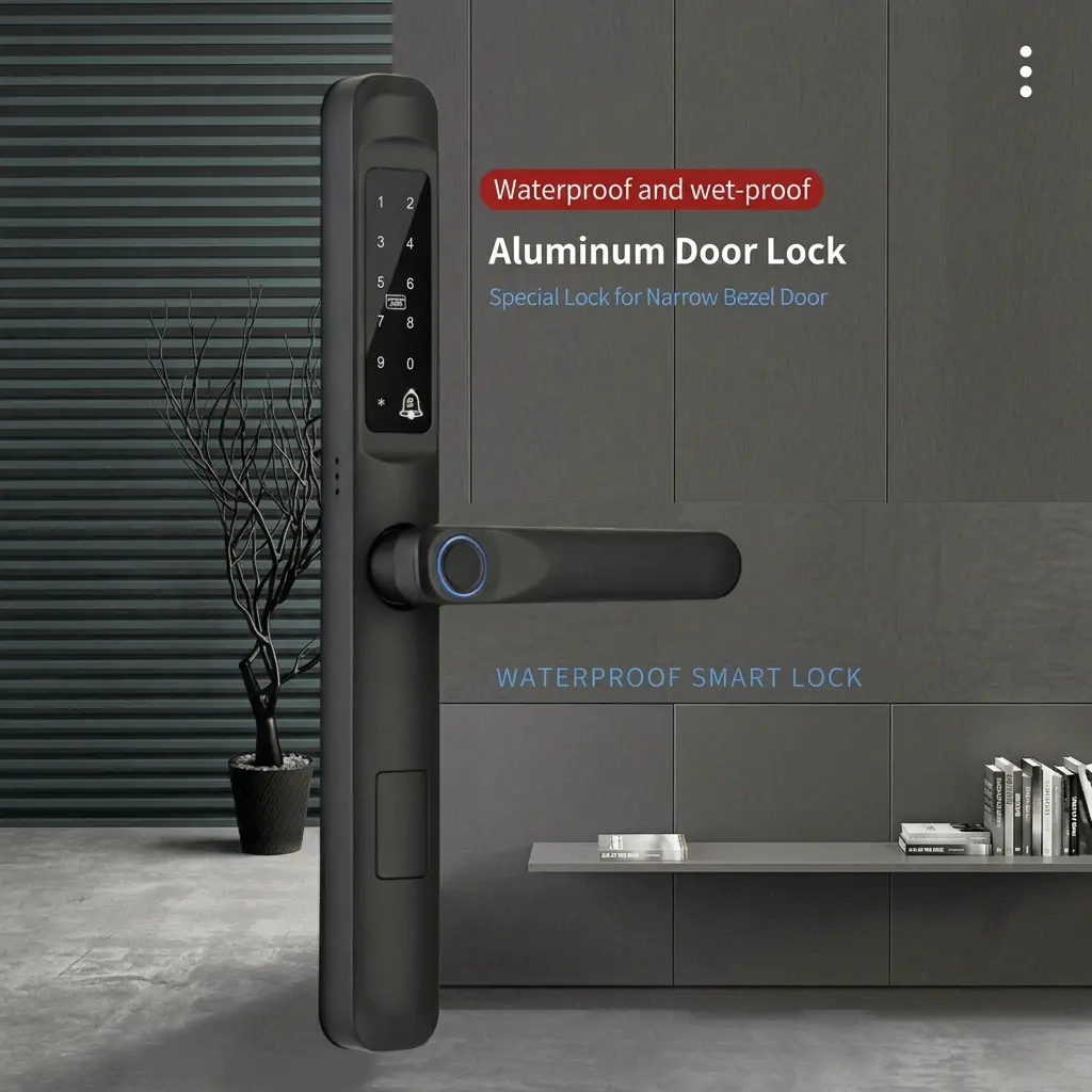 Waterproof Aluminum Smart Door Lock with Fingerprint & Card Access